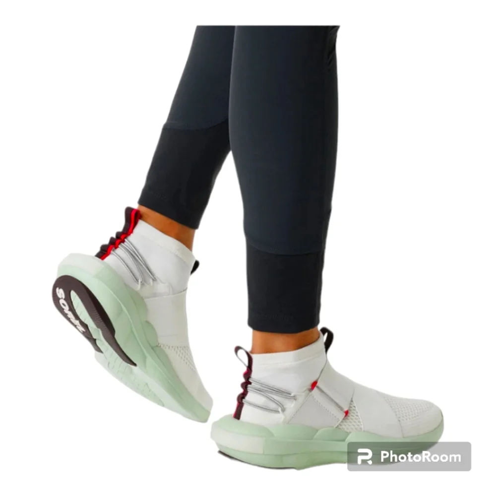 Sorel Explorer Defy Mid White Slip On Sock Tennis Sneakers Athlectic Shoe 7.5